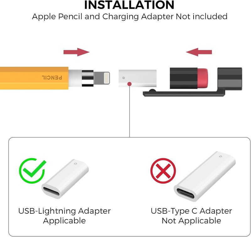 TRONWIN Pencil Case for Apple Pencil 1st Generation Sleeve Silicone Protective Cover Skin with Sturdy Clip Compatible with Charger Adapter【NOT Included】 and Apple Pencil 1st Generation (Yellow) - Image 4